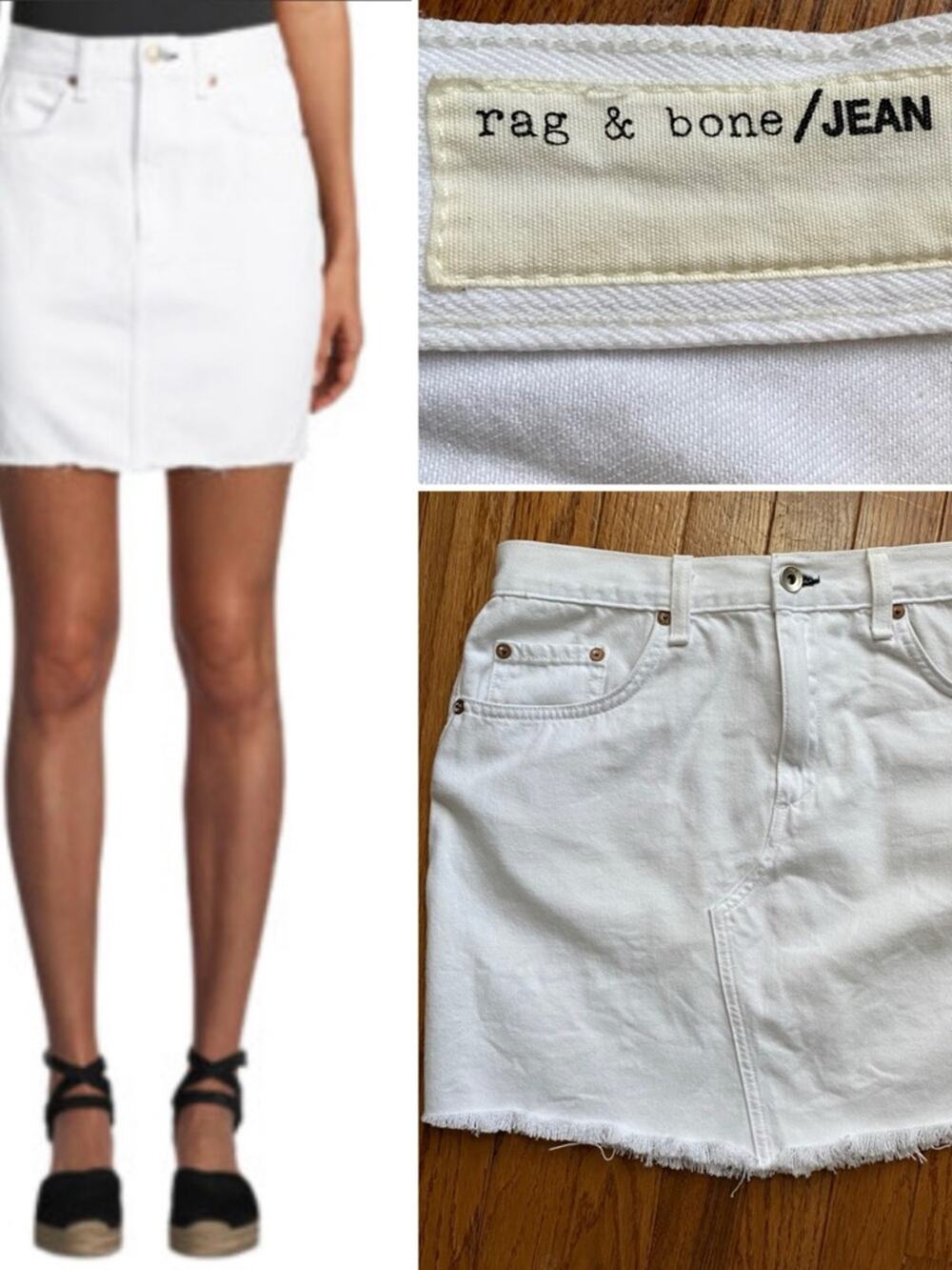 Rag & Bone $199 White Denim Cotton Tencel Raw Hem Skirt 28”EUC